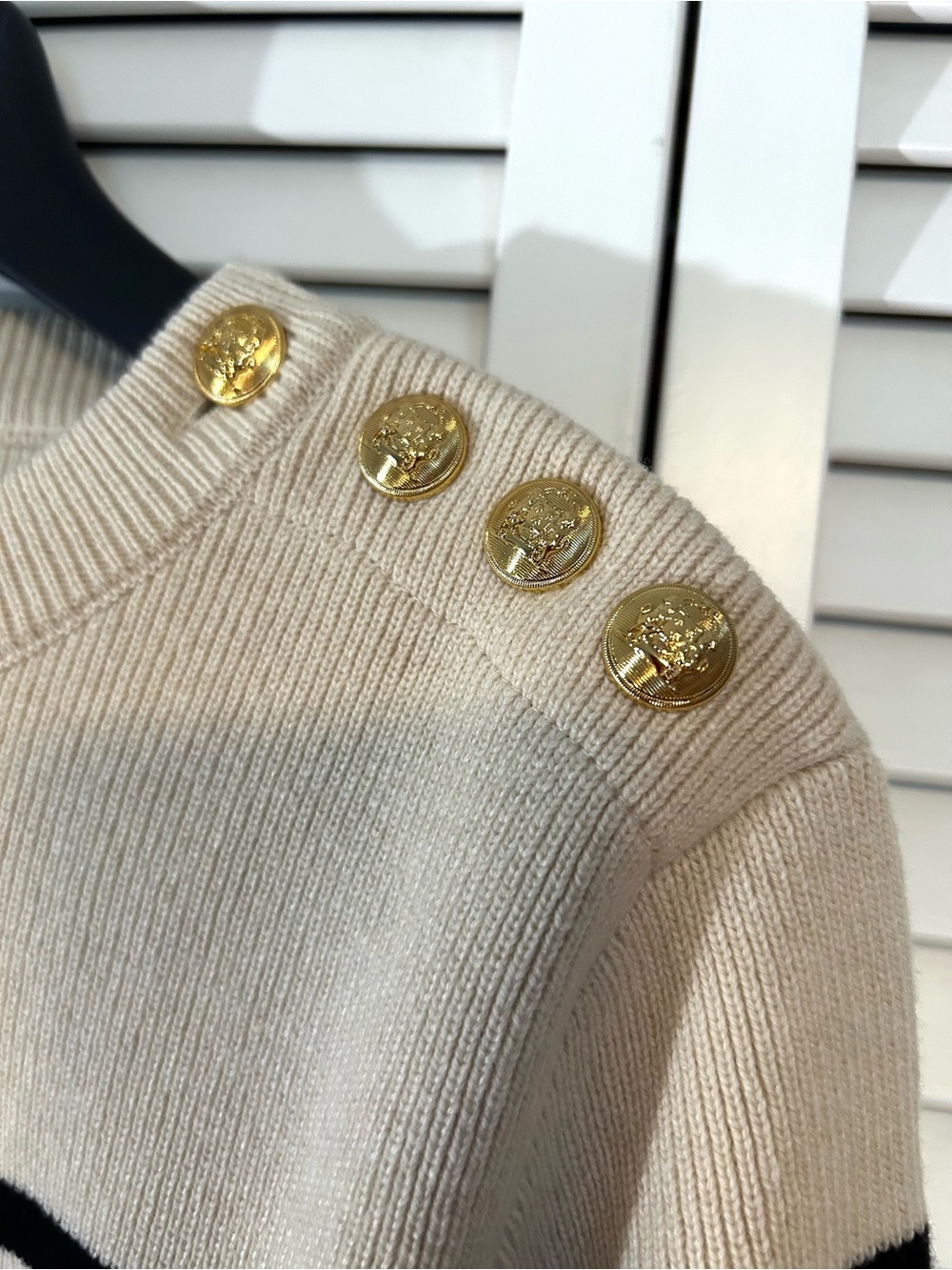 Celine Cream and Black Striped Crewneck Sweater with Gold Buttons NEW WITH TAGS - Picture 3 of 12